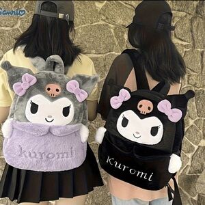Kuromi Plush Backpack - Black and Gray